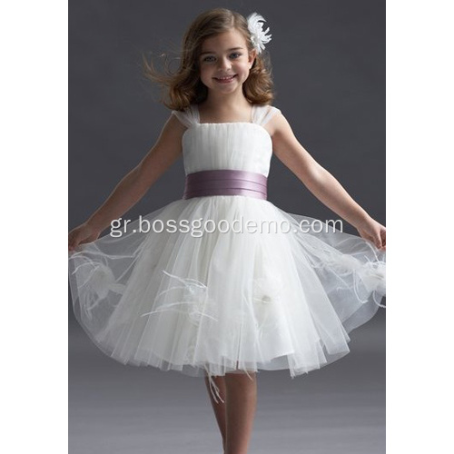 Ball Gown Wide Straps Lenge-Length Taffeta Νήματα κλιμακωτό κορίτσι λουλουδιών